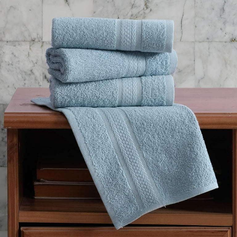 REGAL RUBY 4 Pieces Bath Linen Set Light Blue Washcloths Quick Dry Highly Absorbent Soft Feel Fingertip Towels