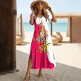 thumbnail image 1 of RWJDXD Robe Longue à Manches Courtes Fendue d'Été Patchwork Imprimé Floral Col en V Robes de Soirée Élégantes Vêtements Amples Simplicité, 1 of 1