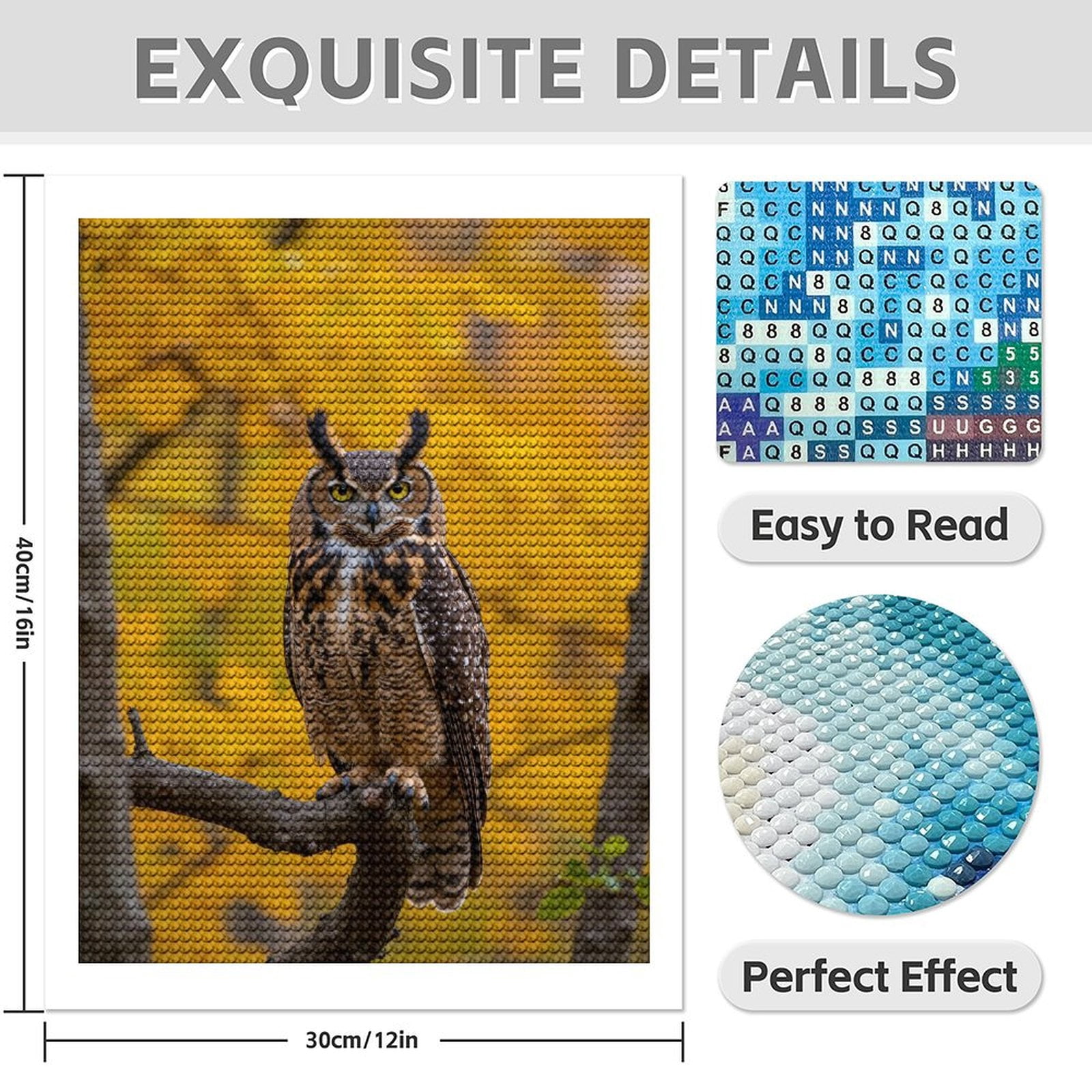 Diamond Art Kits for Adults - 5d Owl Autumn Perch Golden Leaves Diamond Painting for Adults, Diamond Art for Adults Beginners, Diamond Painting Kits for Adults for Home Wall Decor