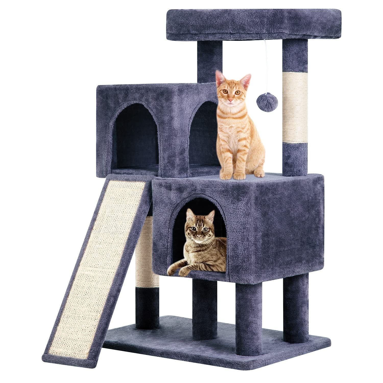36 inches Cat Tree for Indoor Cats Cat Tower with Scratching Posts Multi-Level Cat Furniture Condo with Ramp Perch Spacious Cat Cave (Dark Grey)