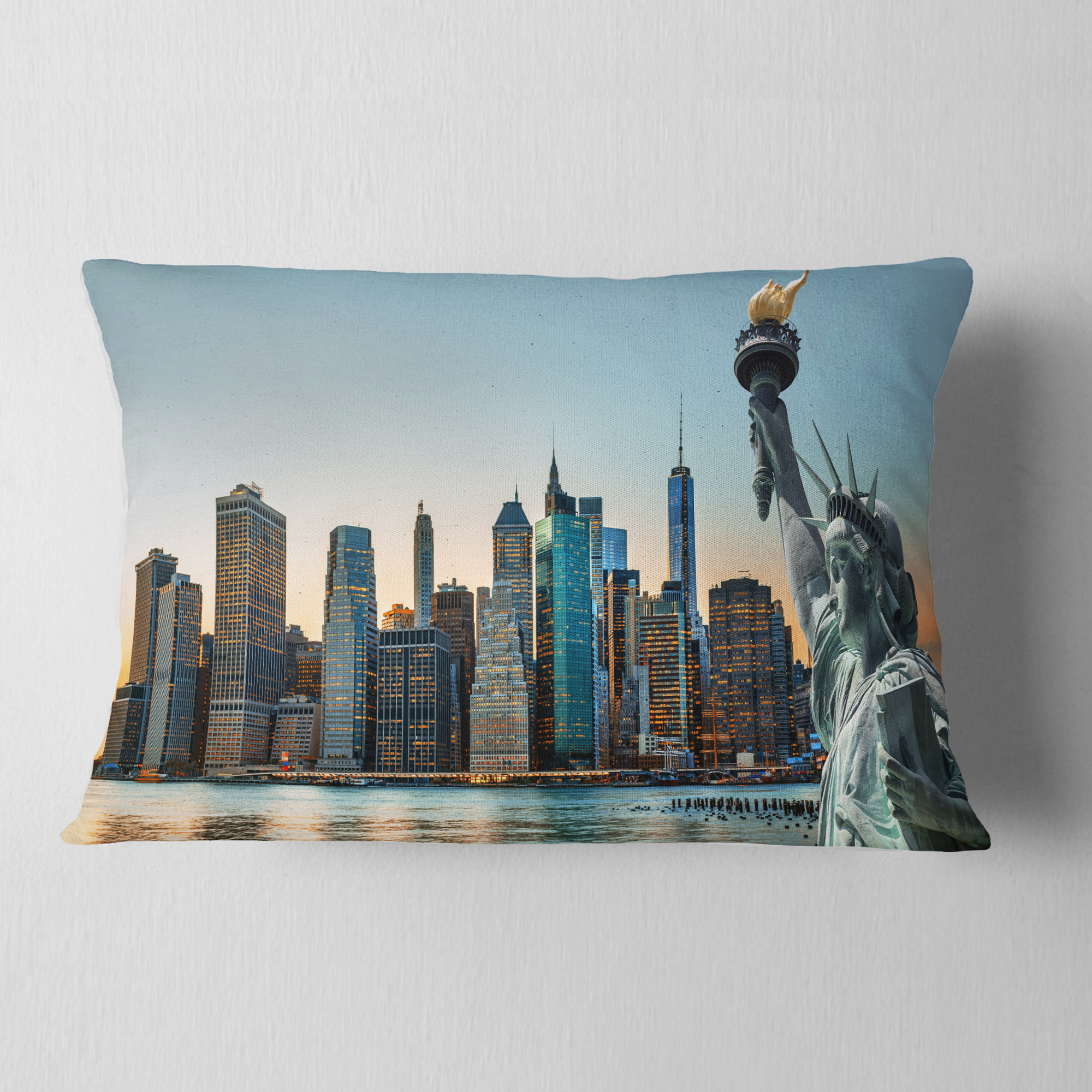 Designart New York City Skyline Panorama - Photography Throw Pillow - 12x20