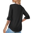 thumbnail image 4 of DDAPJ pyju Blouses for Women Dressy Casual 3/4 Length Bell Sleeve Tops Loose Fit V Neck Tunic Shirts Lightning Sales Today Black S, 4 of 8