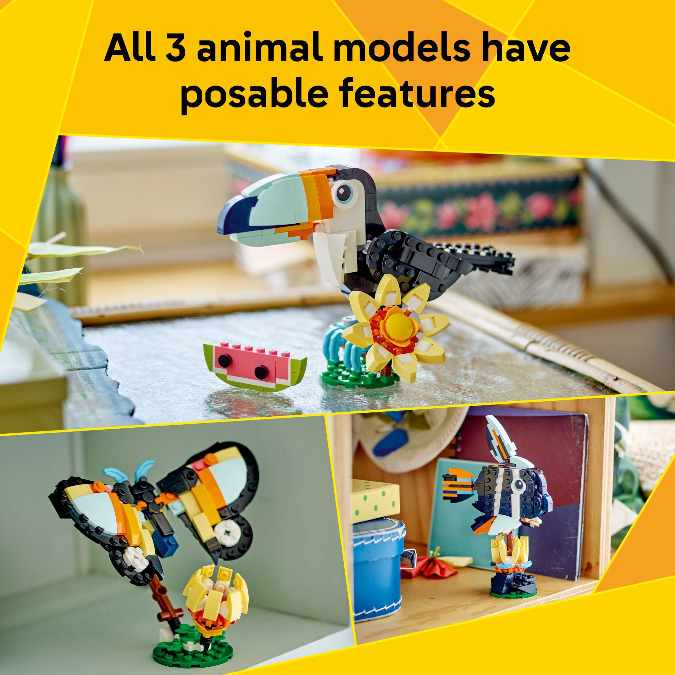 LEGO Creator 3 in 1 Wild Animals: Tropical Toucan Building Toy - Learning Toy for Girls & Boys, Ages 7+ - 3 Build Options in 1 Set - Birthday Gift - 31173