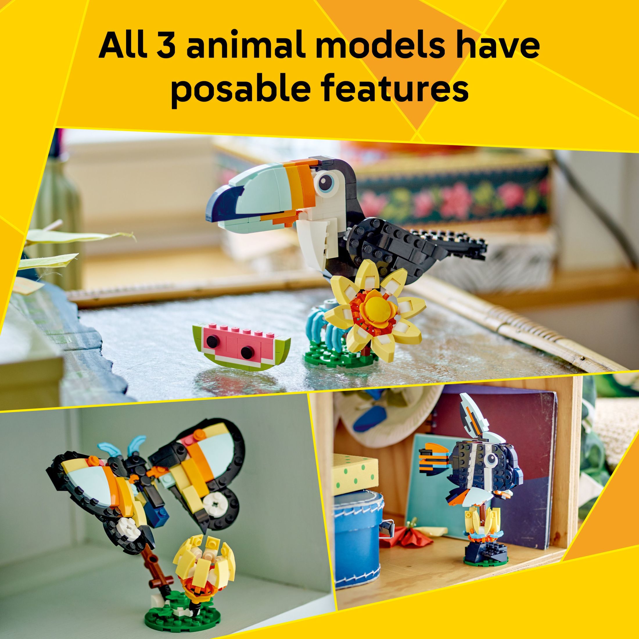 LEGO Creator 3 en 1 Animales Salvajes: Tucán Tropical Juguete de Construcción - Juguete de Aprendizaje para Niñas y Niños, Mayores de 7 - 3 Opciones de Construcción en 1 Set - Regalo de Cumpleaños - 31173 4