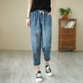 thumbnail image 2 of Uqiangy Elastic Jeans Baggy Ripped Jeans High Waisted Straight Leg Jeans For Women Ripped Jeans High Waisted Pull On Jeans For Women Straight Leg Jeans For Women Red S, 2 of 3