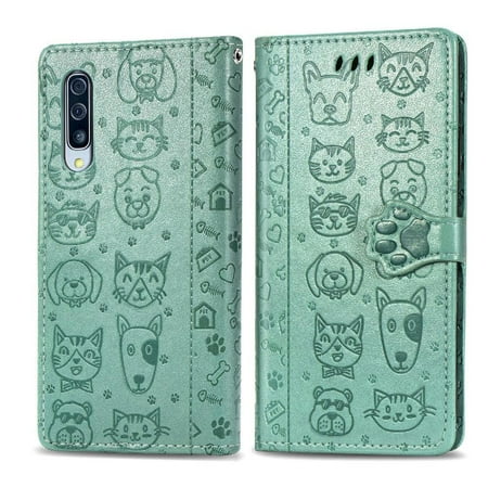 

Case for Samsung Galaxy A70 Cartoon Animals Short Strap Flip Cover Leather Case Shockproof