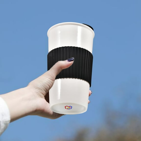 Ceramic Travel Coffee Mug with Non-Slip Silicone Sleeve, and Slider Splash Resistant Lid, To Go Tumbler for Car Cup Holder, Reusable White Coffee Cup, Gifts for Women Men Him Her, 12 oz, Black