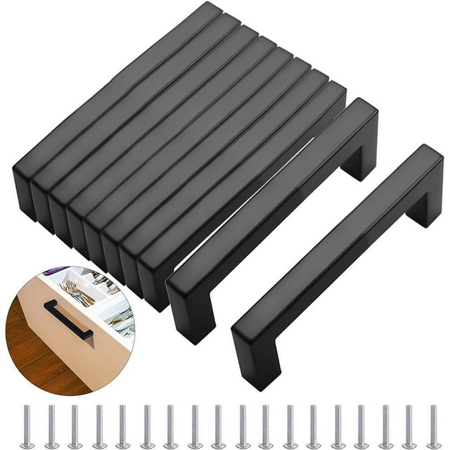 Modern Cabinet Hardware, Matte Black Cabinet Pulls, Durable Stainless Steel, Sleek Design Square Kitchen Cabinet Handles for Wide Compatibility