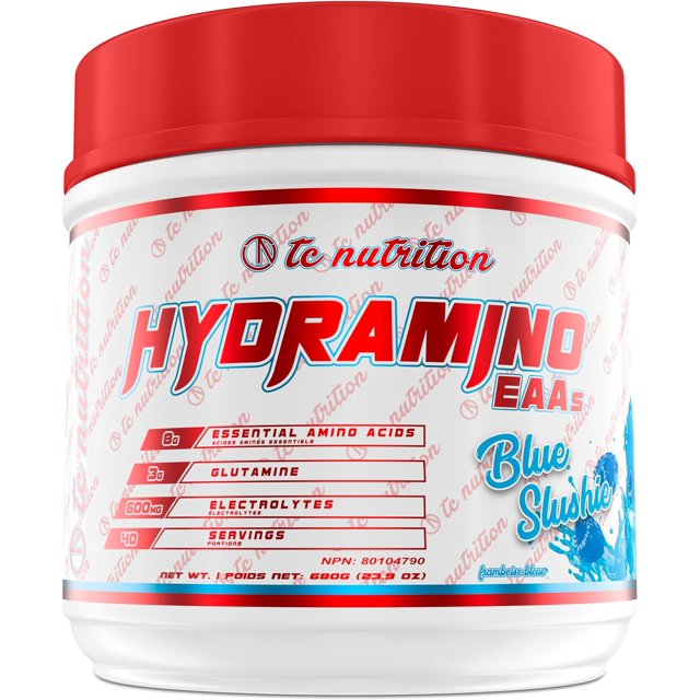 TC Nutrition Hydramino EAA + BCAA Powder - Essential Amino Acids Supplement w/ Glutamine and Electrolyte Powder For Max Recovery, Energy, Strength, and Hydration | 40 Servings (Vegan, Blue Slushie)