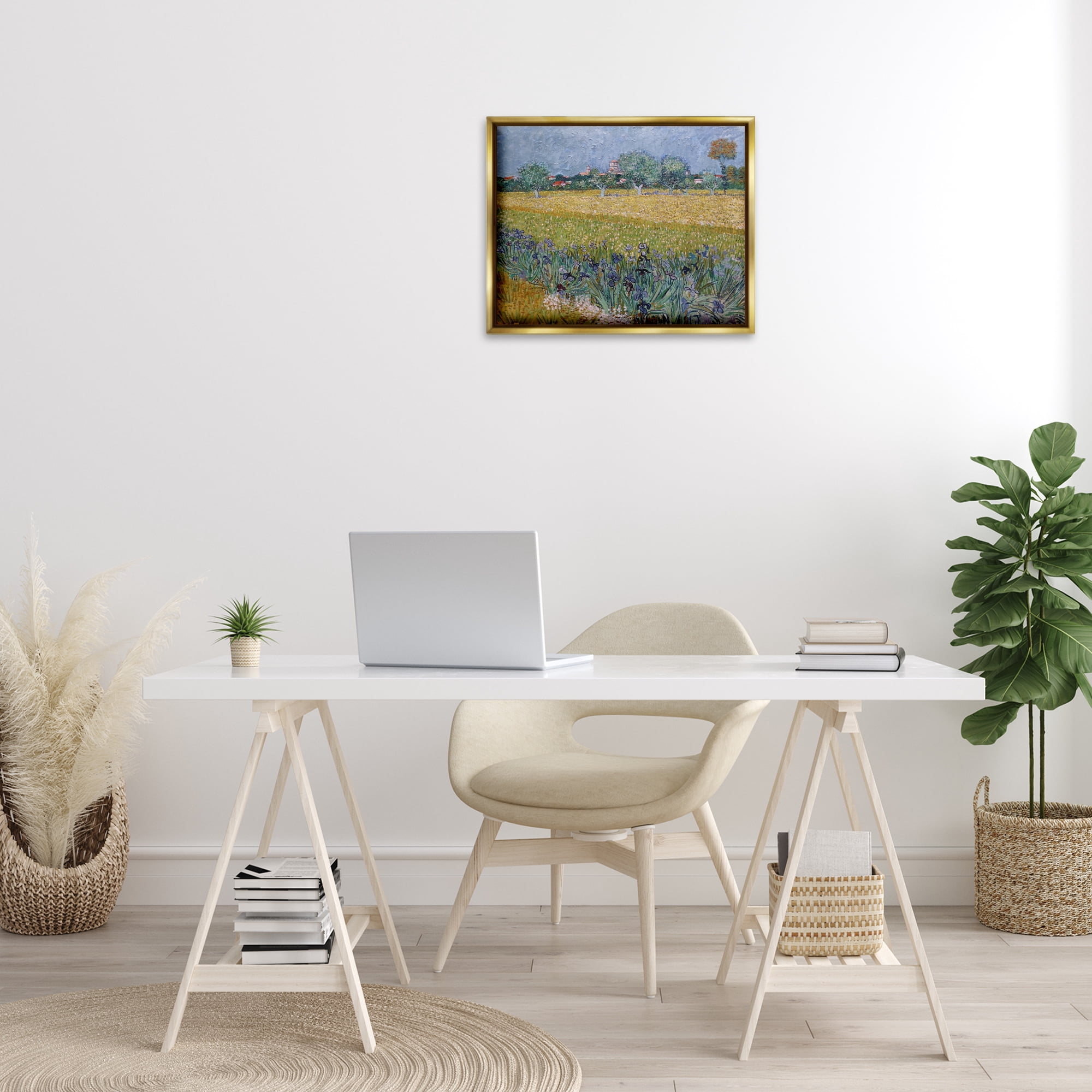 Stupell Industries Van Gogh View of Arles Landscape & Nature Painting Gold Floater Framed Canvas Art Print Wall Art, 21 x 17