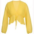 thumbnail image 4 of Pompotops Women's Sexy Solid Color Deep V-Neck Lantern Sleeves Ruffled Blouse Top, 4 of 9