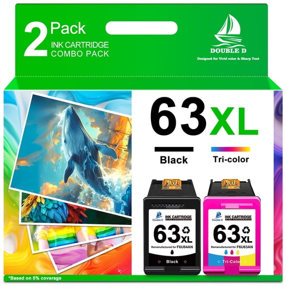 63XL Ink Cartridges Compatible for HP63 Ink Cartridge for Officejet 5255 5257 3830 4650 Envy 4520 4512 Deskjet 1112 3630 Printer
