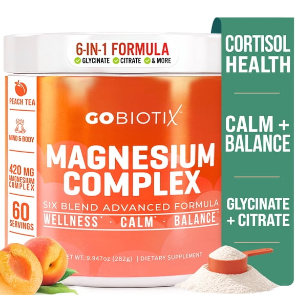 GoBiotix Magnesium Complex Powder with Magnesium Glycinate & Citrate, Peach Tea Flavor, 60 Servings