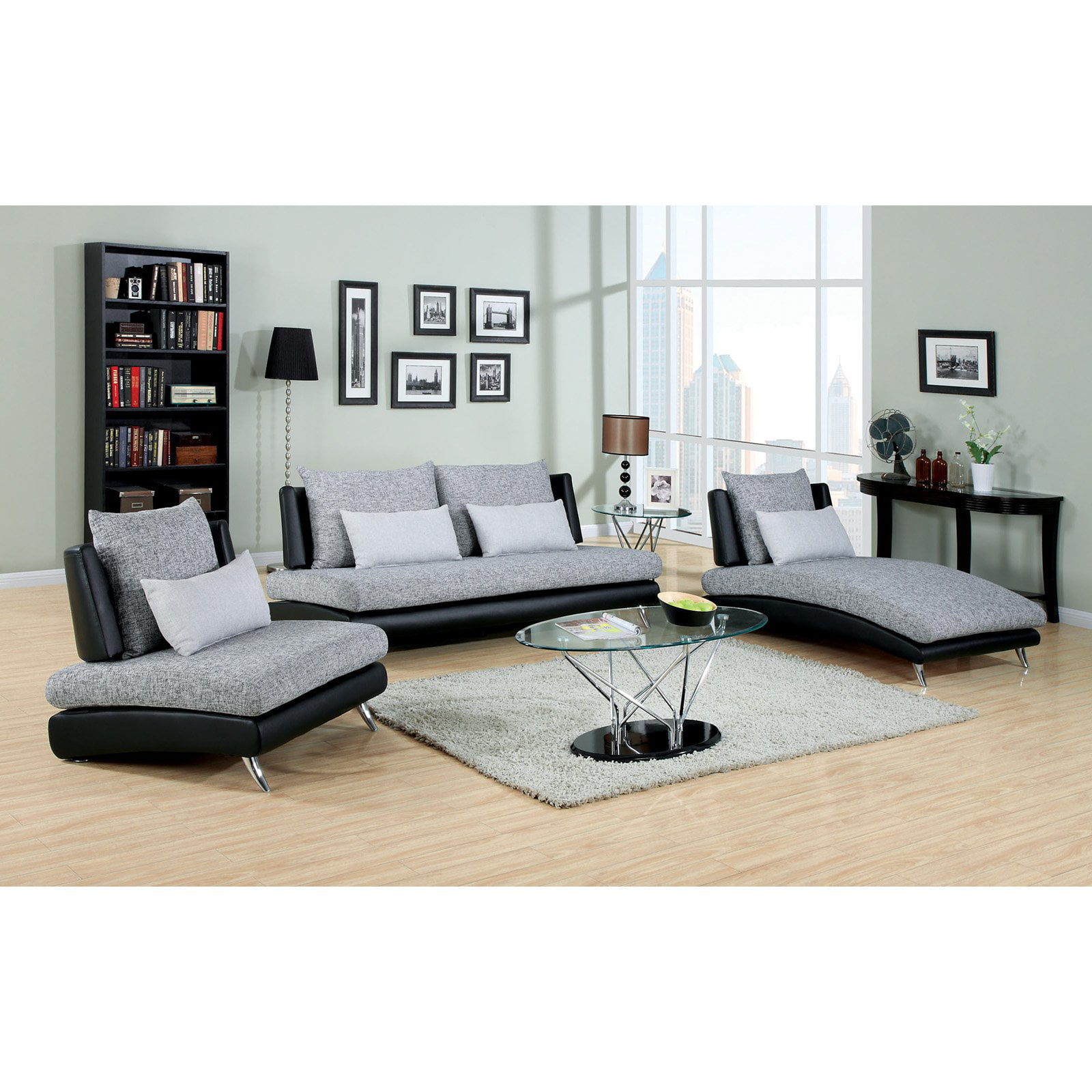 Furniture Of America Cole 3 Piece Fabric And Faux Leather Sofa Set Gray Black Walmart Com
