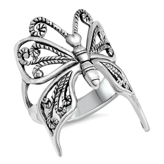 Oxidized Butterfly Rope Wing Animal Ring 925 Sterling Silver Band Jewelry Female Male Unisex Size 9