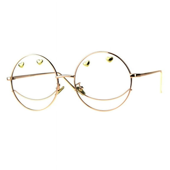 Women's Clear Lens Glasses Round Metal Frame Heart Studs UV400 Rose Gold