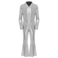 thumbnail image 3 of TiaoBug Mens Movie Star Jumpsuit sHINY Metallic Singer Dancer Leotard Halloween Party Costume Silver L, 3 of 7