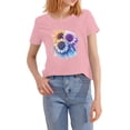 thumbnail image 4 of ZHISHIMINGJUN Tee for Womens Chic Modern Three Gradient Coloured Flowers Clustered Together Ombre Round Neck Short Sleeve Delicate Pattern Printed Pink Soft Breathable Fabric, 4 of 6