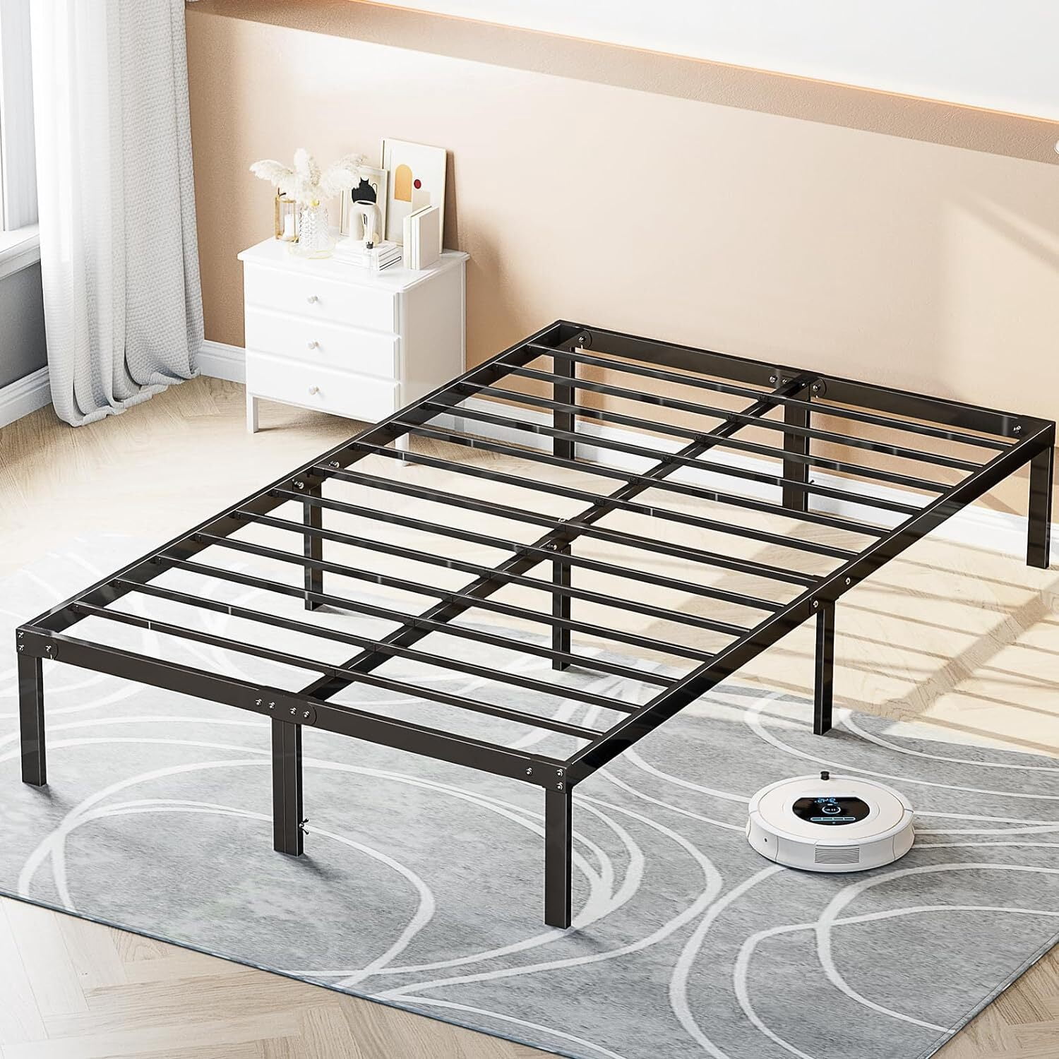 Favory Metal Platform Bed Frame Queen King Full Size Sturdy Steel Slat Support Bedstead. (TWIN)