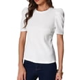 thumbnail image 4 of Blusa casual de verano para mujer con mangas cortas abullonadas y cuello redondo M blanca, 4 of 6