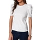 thumbnail image 4 of Blusa casual de verano para mujer con mangas cortas abullonadas y cuello redondo M blanca, 4 of 6