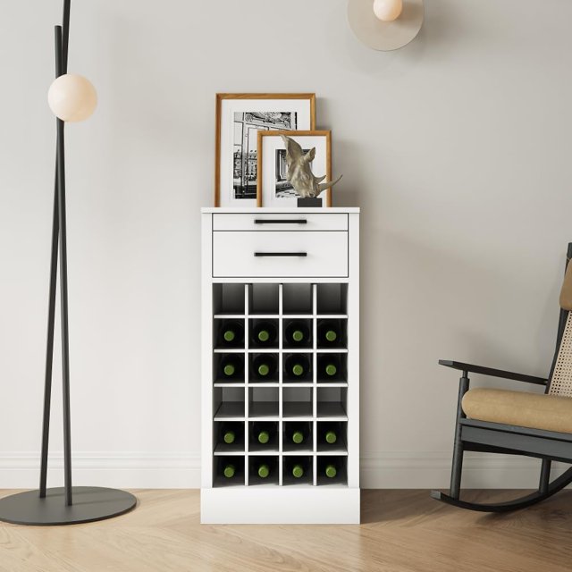 Brown Walnut Color Modular Wine bar Cabinet with Storage Shelves with Hutch for Dining Room (White + MDF-3)