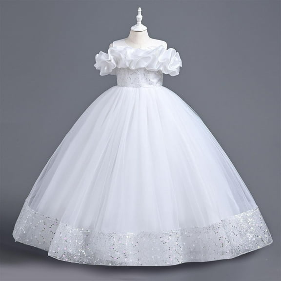 Pejock Girls Summer Sleeveless Dress - Lace Ruffle Princess Bow Skirt, Round-Neck Embroidery Mesh, Breathable Stretch Fabric, Age 7-12 Years (110-160 Size)