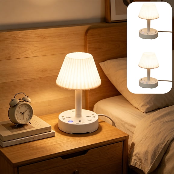 Hyknon Small Table Lamp with 4 Outlets, 3-Colors Dimmable Desk Lamp, Eye Care LED Night Stand Lights, USB Charging Desk Lights for Home Office Dorm Bedroom Living Room (with 6ft Extension Cord)