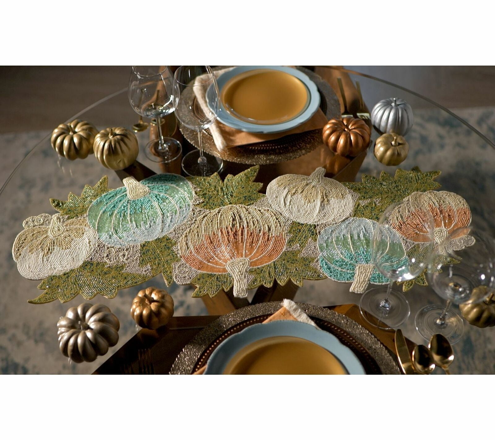 Home Reflections Beaded Harvest Pumpkin Table Runner - Walmart.com