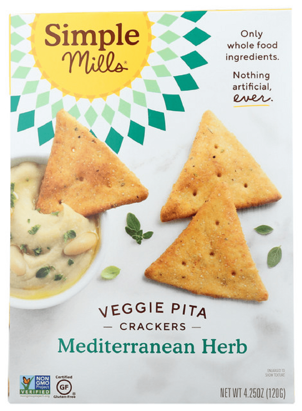 Simple Mills Veggie Pita Crackers Mediterranean Herb, 4.25 oz (Pack of