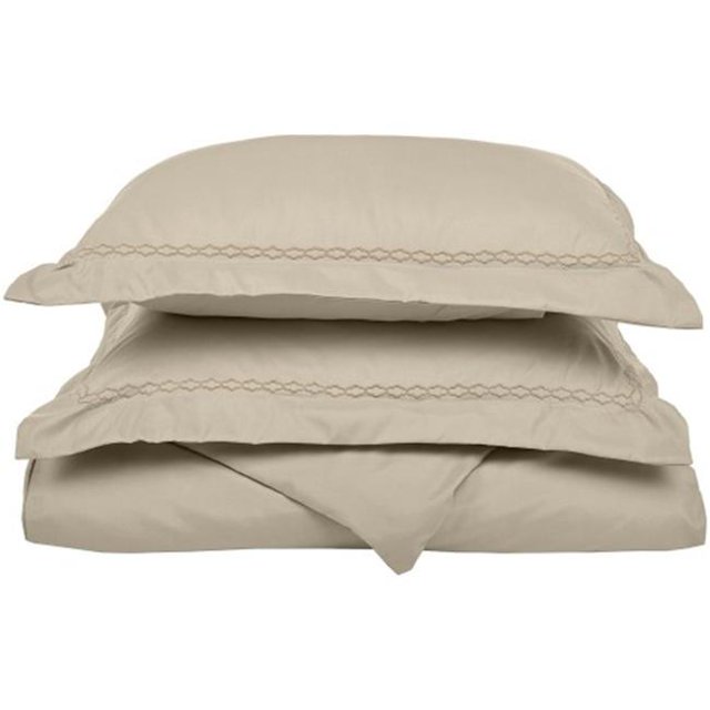 SUPERIOR Clouds Embroidery Microfiber Duvet Cover Set, Gift Box, Full/Queen, Tan
