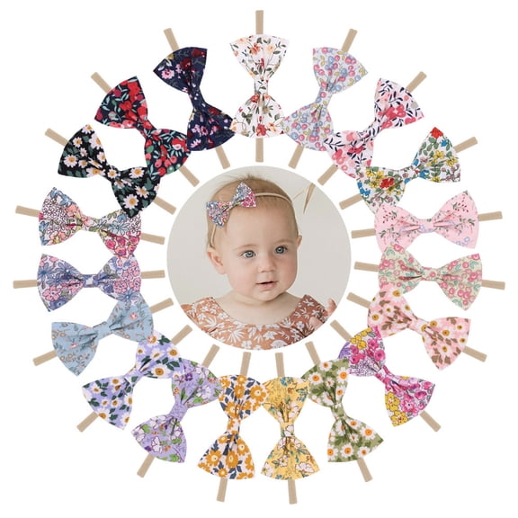 19PCS Baby Girls Floral Hair Bow Headbands , Flower Bow Stretchy Elastic Hairband for Newborn Infant Toddlers