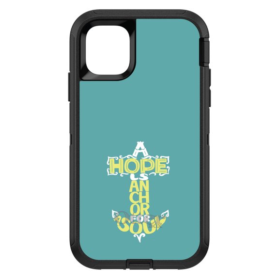 DistinctInk OtterBox Defender Custom Case for Apple iPhone 15 (6.1" Screen) - Yellow Teal - Tempered Glass Back