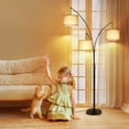 thumbnail image 2 of OUTON 80" Mordern Floor Lamp, 3 Light Arc Standing Lamp with Linen Lamp Shade for Living Room, Bedroom, 3 Bulbs Includes(Black), 2 of 10