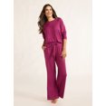 thumbnail image 3 of Joyspun Women’s Brushed Jersey Top and Wide Leg Pants Pajama Set, 2-Piece, Sizes XS-4X, 3 of 5