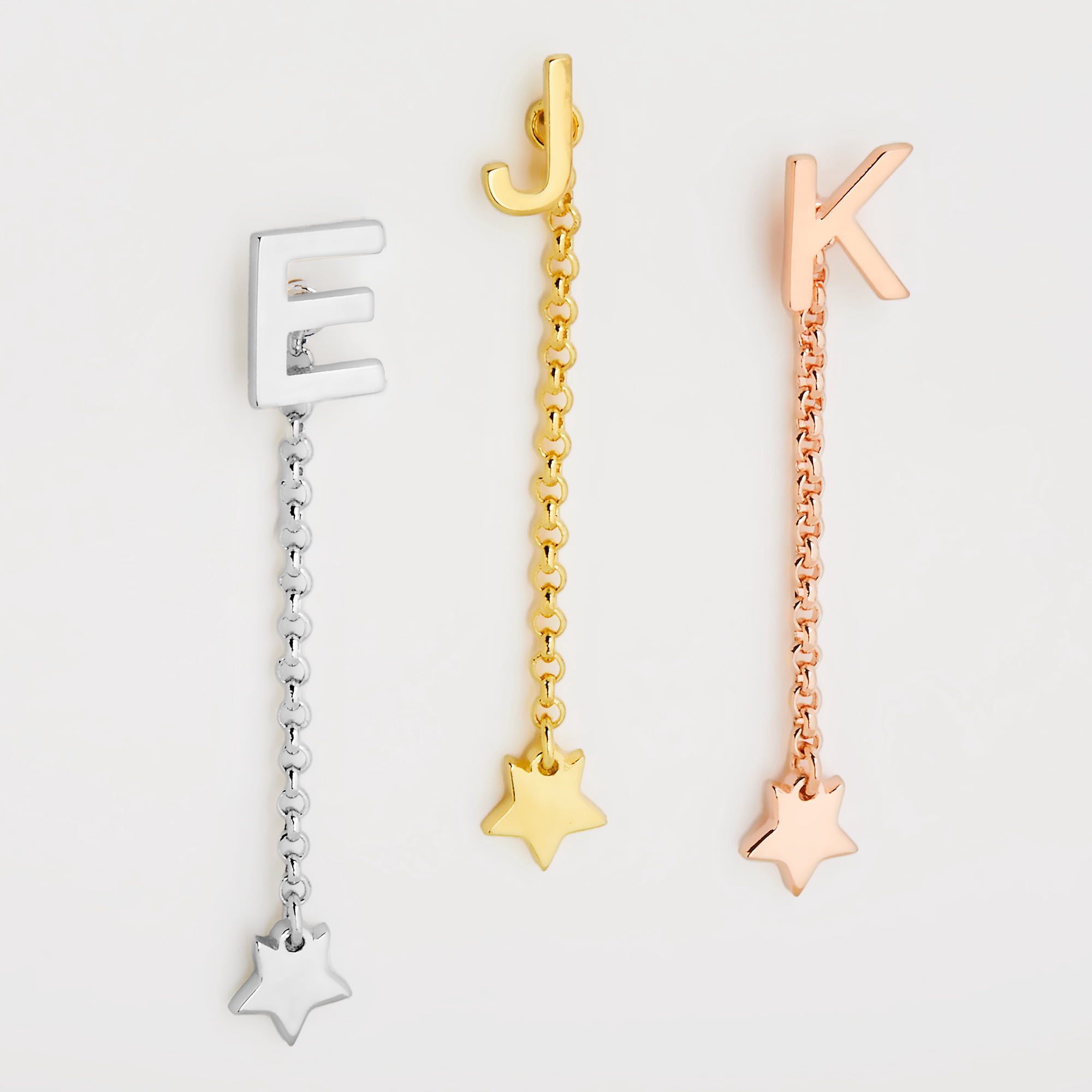 Personalized Planet Women's Initial Earring with Star Dangle Button Drop Earrings