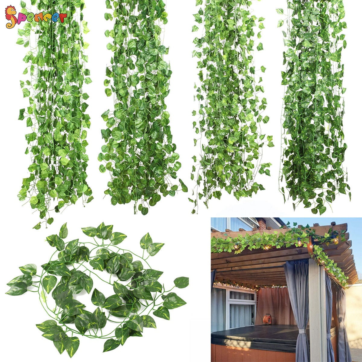 Artiflr 12 Pack 84 Feet Artificial Fake Hanging Vines Plant Garlands Home Office Garden Outdoor Wall Greenery Cover Jungle Party Decoration