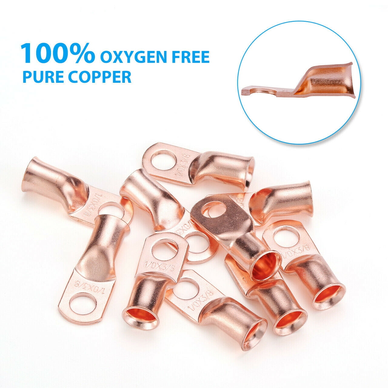 10 x Gauge 1/0-3/8 Battery Cable Ends Lugs Copper Ring Terminals Wire Connector 