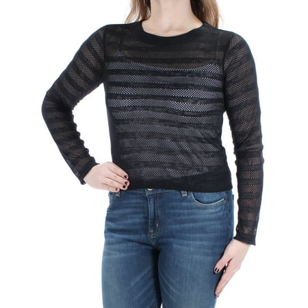 - BAR III Womens Black Sheer Mesh Long Sleeve Crew Neck Top Size: M
