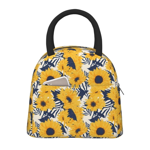 Disketp Blue Striped Sunflower Bolsa Térmica para Almuerzo, Lonchera con Abertura Amplia y Gran Capacidad, Organizador Reutilizable para Mujeres, Hombres y Adultos