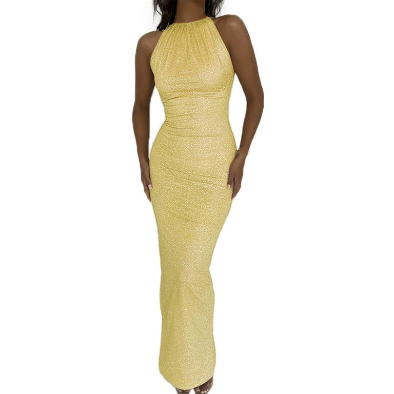gold ruched bodycon dress Jluxlabel Women's Ruched Metallic Maxi Dress