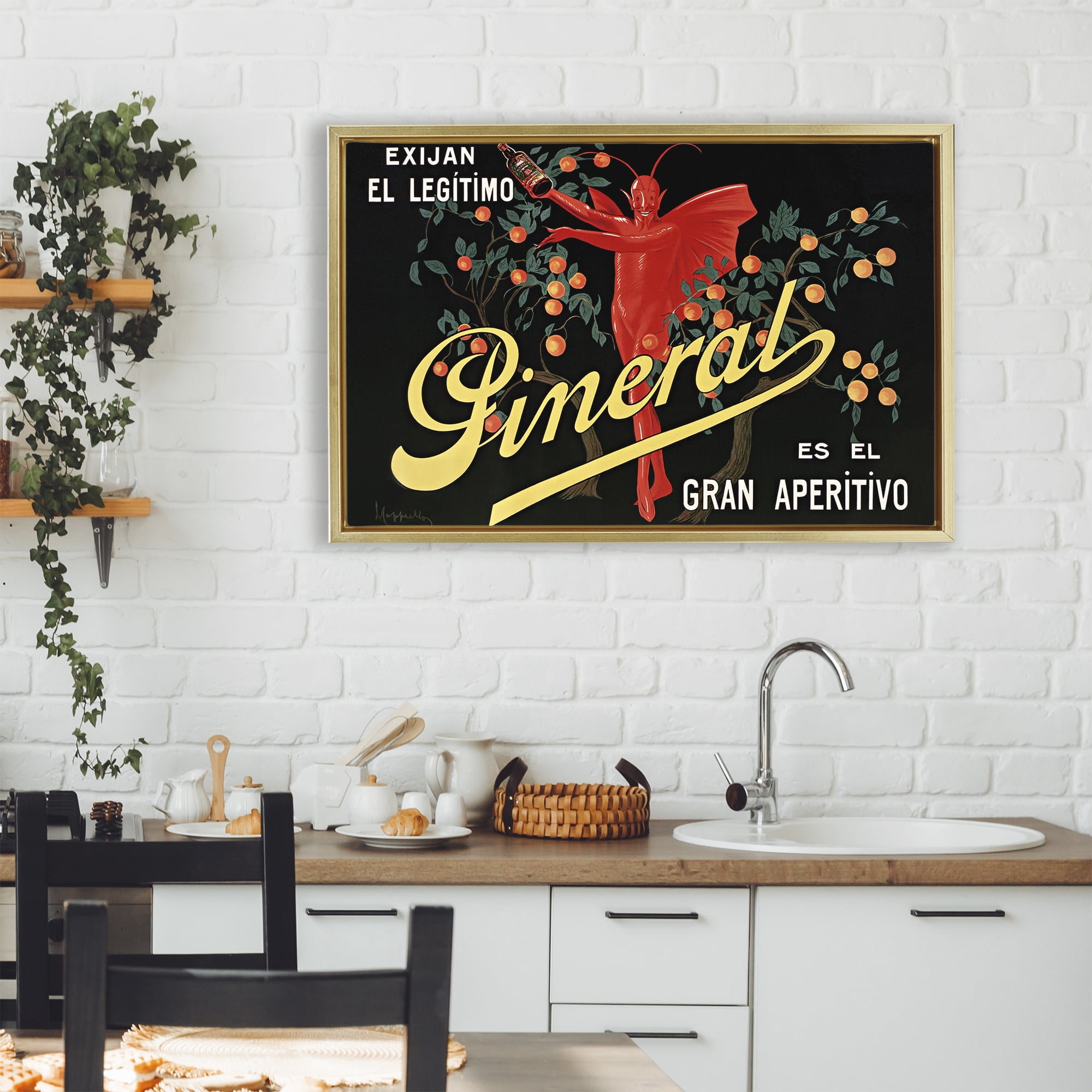 Stupell Industries Aperitif Poster with Character Gold Framed Floater Canvas Wall Art, design by Leonetto Cappiello