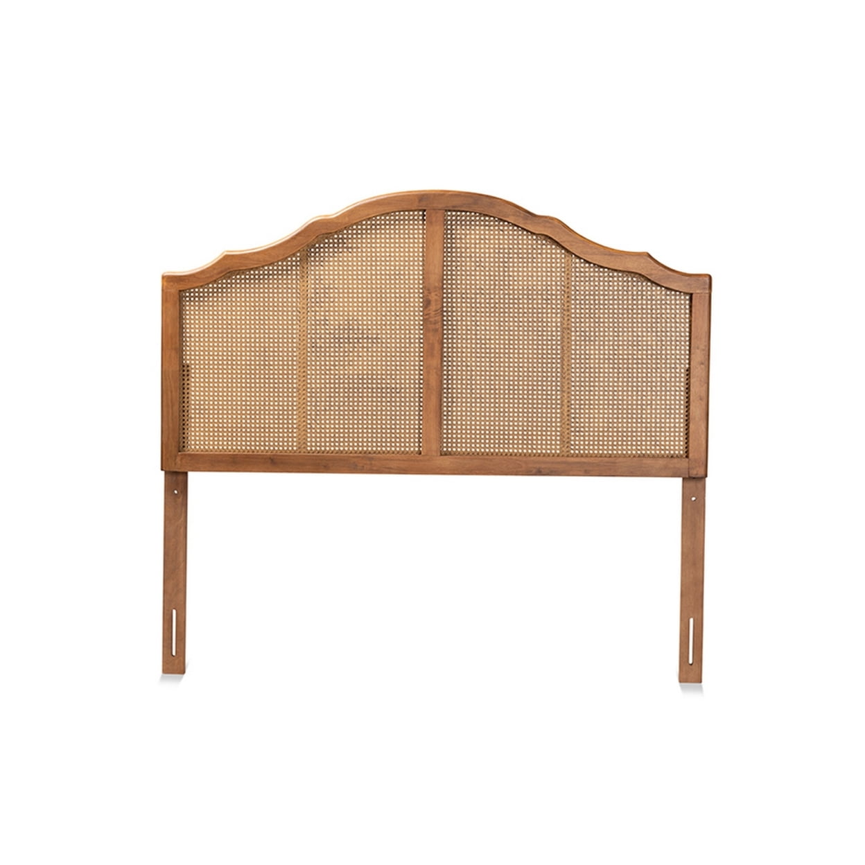 Baxton Studio Iris Vintage Classic and Traditional Ash Walnut Finished Wood and Synthetic Rattan King Size Arched Headboard