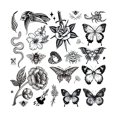 thumbnail image 1 of wonima02 8 Sheets Large Black Tattoos for Women Girls Butterfly Snake Bee Swallow Flowers Scorpion Fake Tattoos Realistic Adult Classic Tattoos, 1 of 1