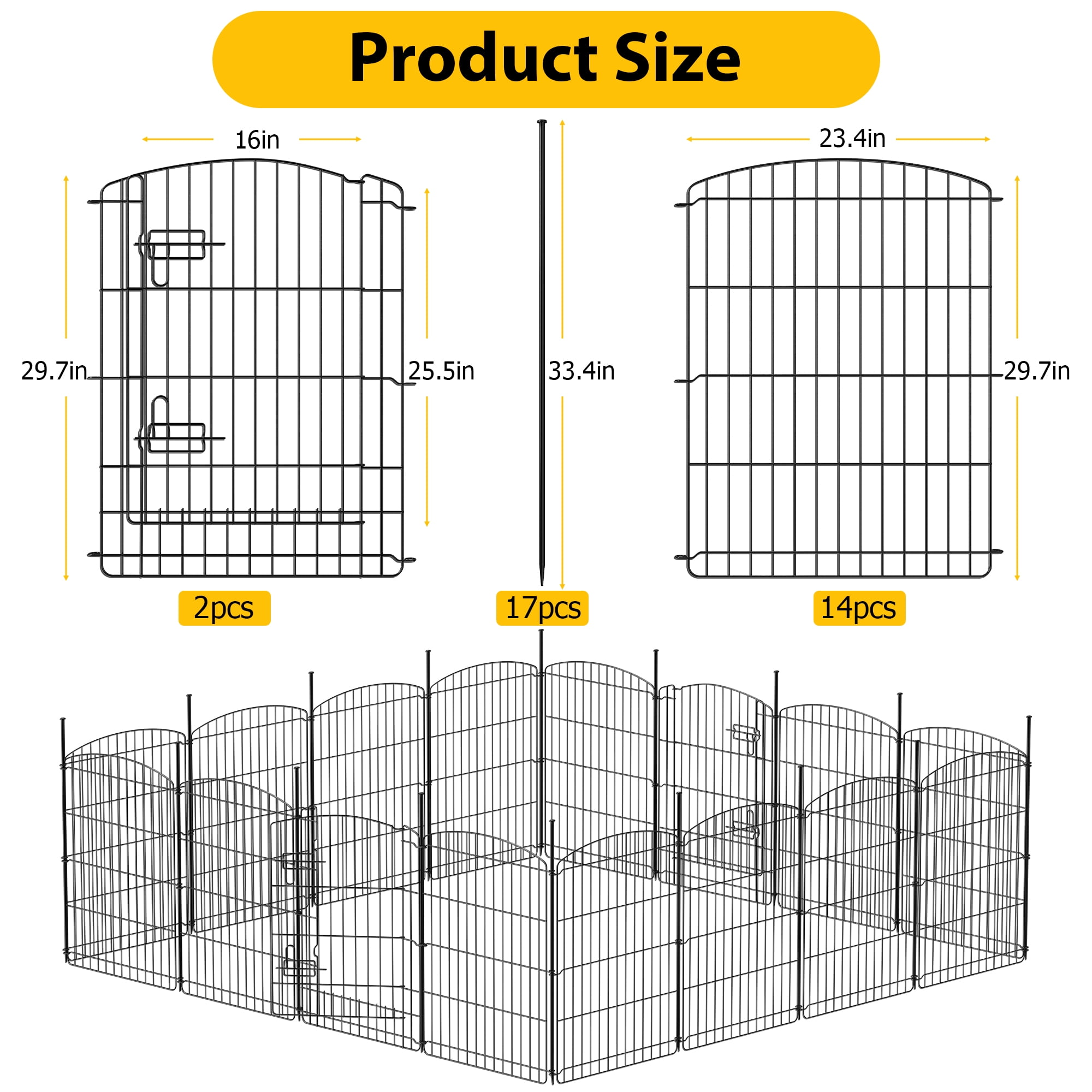 Anyask 30" Tall 16 Panel Dog Playpen with One Door, Portable Customizable Foldable Indoor Outdoor Metal Exercise Pen Fence Panels for Pets, Rust-Resistant, Tool-Free,Black