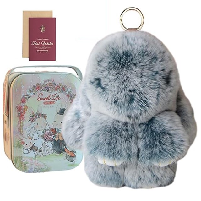 Fluffy Fur Pom Pends Lindo Conejito Banny Batineta Keychain Camiseta Conejo Rango Llavero
