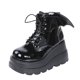 thumbnail image 2 of Zapatos de mujer Moda Punta redonda Tacón de cuña Barril bajo con cordones Botas brillantes de charol Wmkox8yii sa2677, 2 of 9