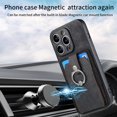thumbnail image 5 of Compatible with iPhone 12, Classic Card Slots 360 Rotating Finger Ring Kickstand PU Leather + TPU Frame Magnetic Closure Back Case Cover for iPhone 12, Black, 5 of 9