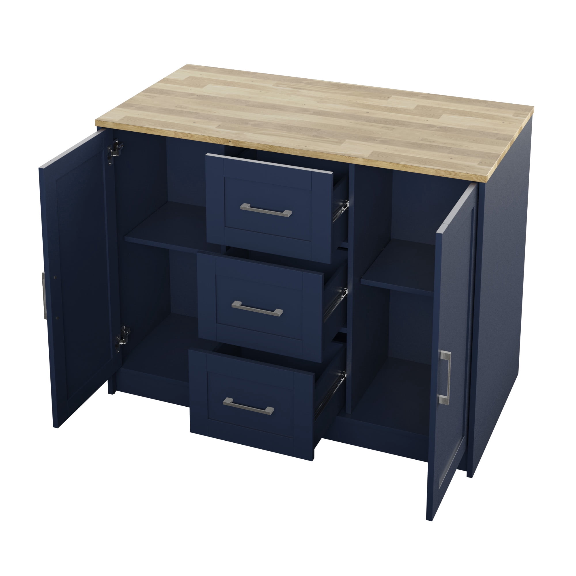 Twin Star Home 46" Traditional Kitchen Island with Butcher Block Top, Insignia Blue