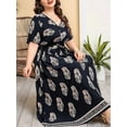 thumbnail image 4 of Women Plus Size Short Sleeve Dress Loose Summer Casual A-Line Flowy Midi Dresses Navy Blue XXL, 4 of 6